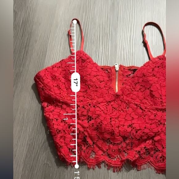 Bardot Sienna Ruby Red Floral Lace Bralette Sleeveless Crop Top Size L - Picture 6 of 6
